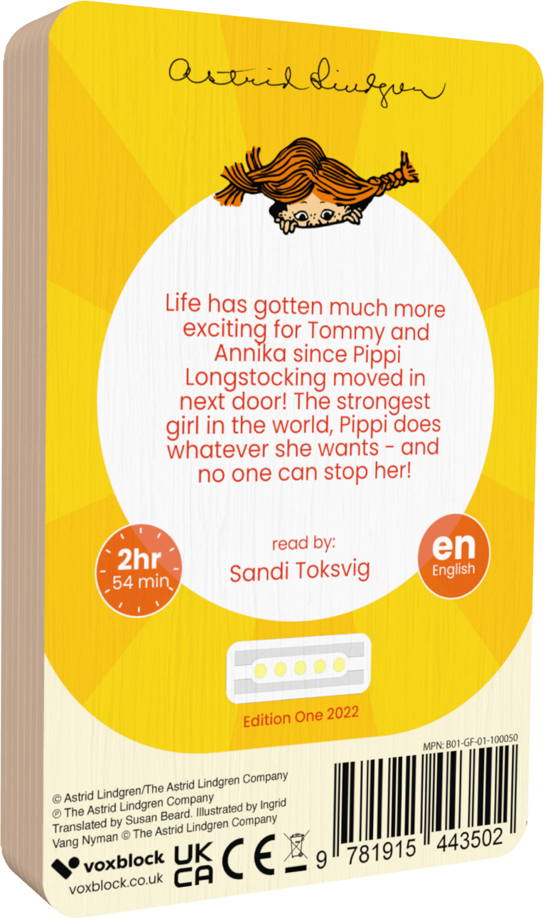 Pippi Longstocking Goes Abroad audiobook back cover.