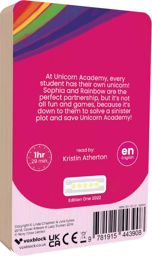 Unicorn Academy: Sophia And Rainbow audiobook back cover.