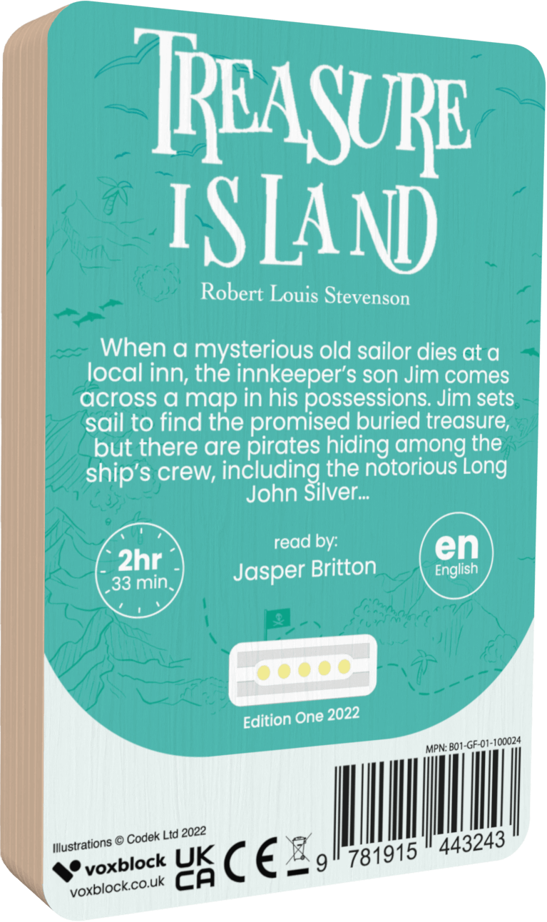 Treasure Island audiobook back cover.